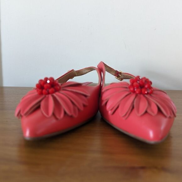 Isaac Mizrahi Red Coral Floral Jewel Embellished Pointy Toe Slingbacks 7 - Picture 4 of 12